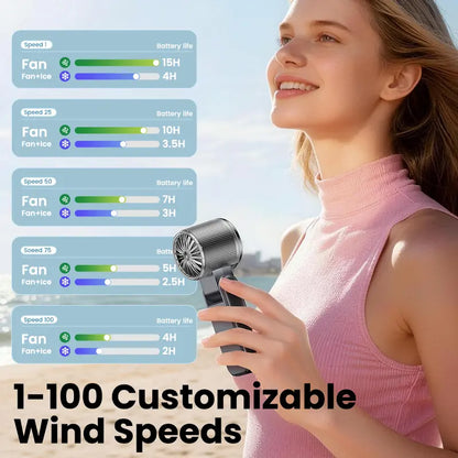 DIGIX 3In1 Portable Refrigeration Handheld Turbo Fan with 199 Speed Settings, 25,000 RPM, 15-Hour Cooling, Digital Display, 120° Rotation, USB Charging, Mini Handheld Personal Fan. Suitable for Travel, Indoor Use