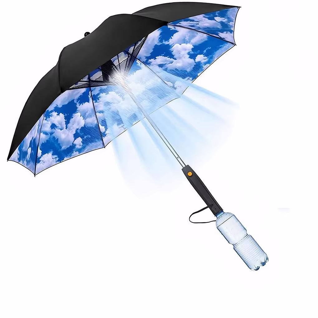 85Cm 3 in 1 Umbrella with Fan and Mister Outdoor Portable Misting Umbrella Sun Protection Long Handle Umbrella Misting Fan