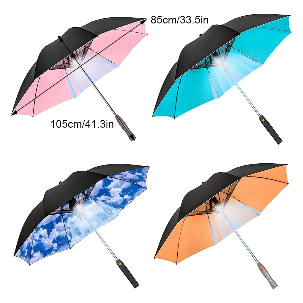 85Cm 3 in 1 Umbrella with Fan and Mister Outdoor Portable Misting Umbrella Sun Protection Long Handle Umbrella Misting Fan